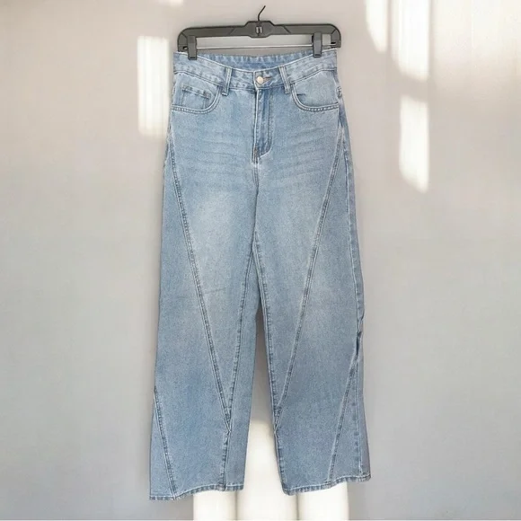 NWOT Commense Seamed Jeans Straight Leg High Rise Denim Medium Wash Blue Size S - Picture 4 of 5